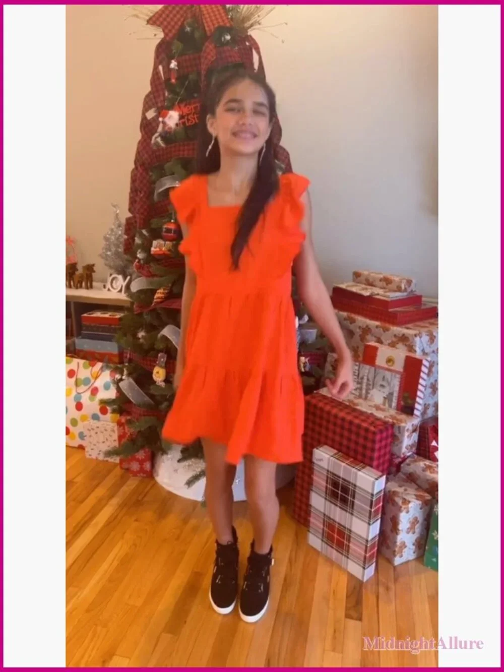 Square Neck Ruffle Sleeve A-line Swing Mini Dress 5-14Y